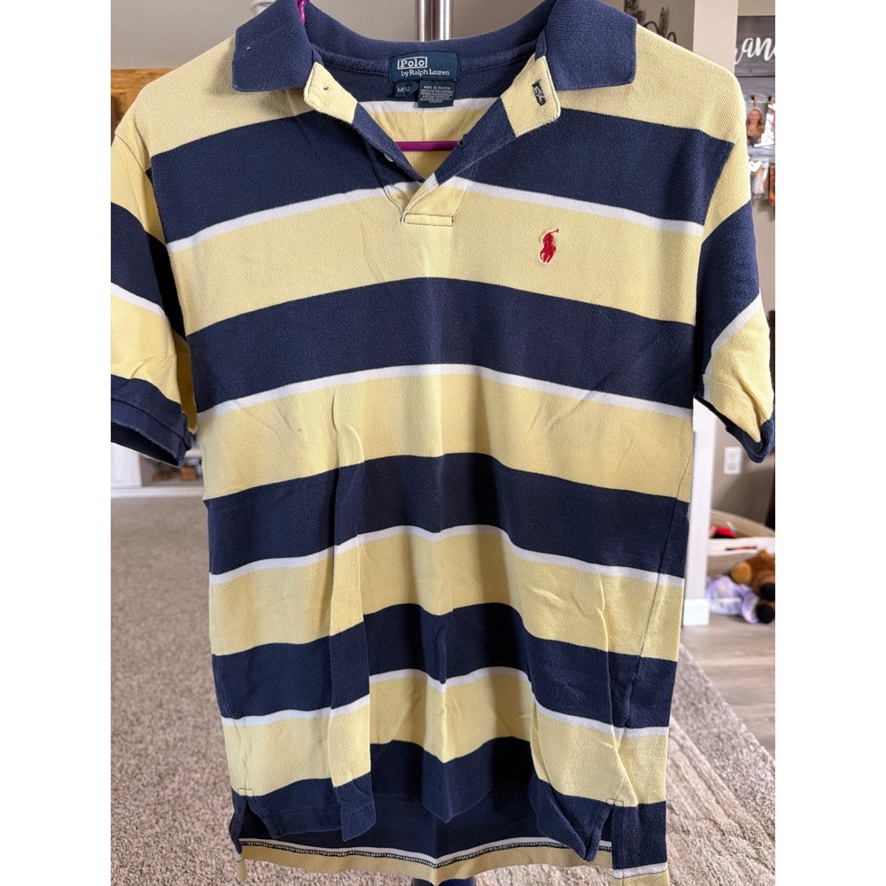 Polo Ralph Lauren Boys Striped Polo Shirt Navy Yellow White Size M 10-12